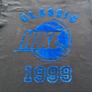 Vintage Nike baseball shirt. Flocked blue logo.